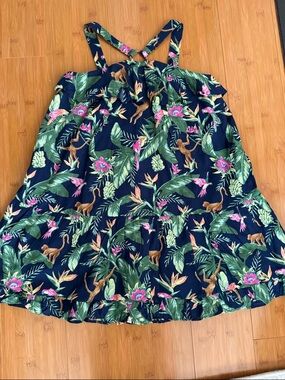 Janie and Jack Navy Tropical Floral Sundress with Green and Pink Print